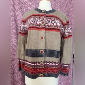 Christopher & Banks Red and Tan Patterned Cardigan